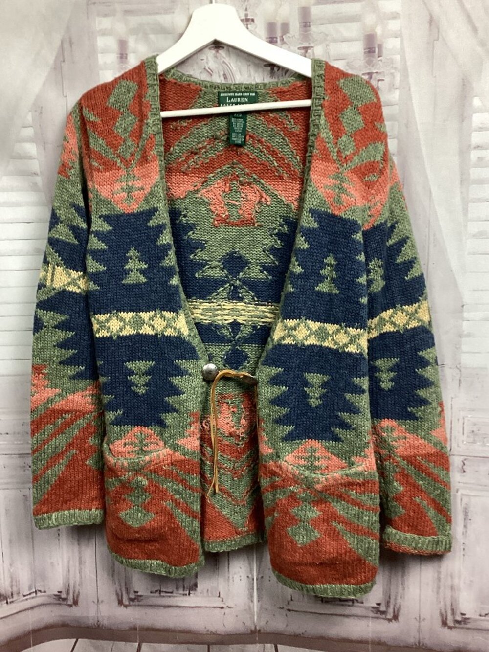 Lauren Ralph Lauren Southwestern Hand knit Cardigan Sweater S Petite